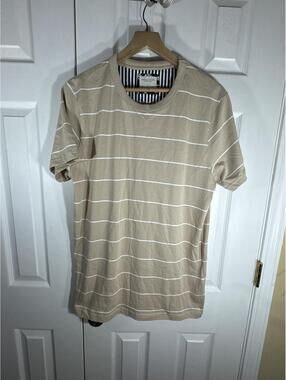 Denim & Flower Ricky Singh Beige White Stripe Crew Neck T-Shirt Size L